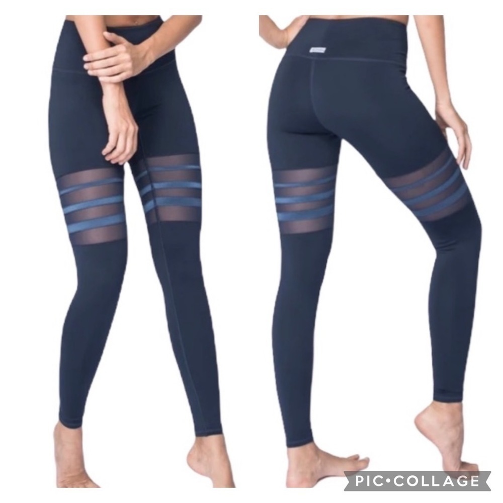 Beloforte Navy Blue Santenay Leggings Mesh Panels Sz XS